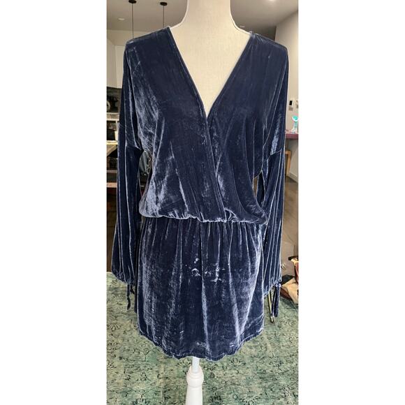 Anthropologie On The Road Blue Velvet Mini Dress Boho Regency Fairy Goth M $128 - Picture 10 of 15
